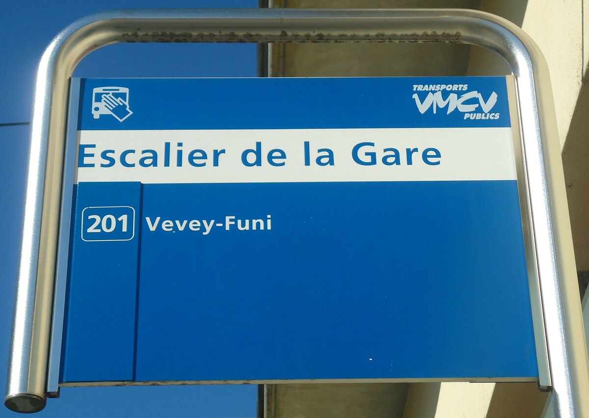 (147'343) - VMCV-Haltestellenschild - Montreux, Escalier de la Gare - am 22. September 2013