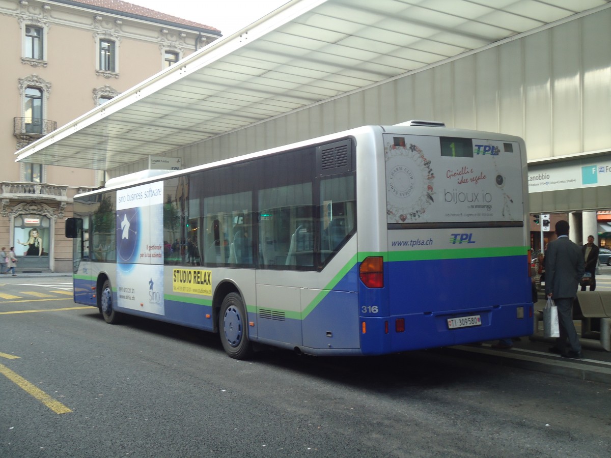 (147'735) - TPL Lugano - Nr. 316/TI 309'580 - Mercedes (ex Nr. 15) am 5. November 2013 in Lugano, Centro