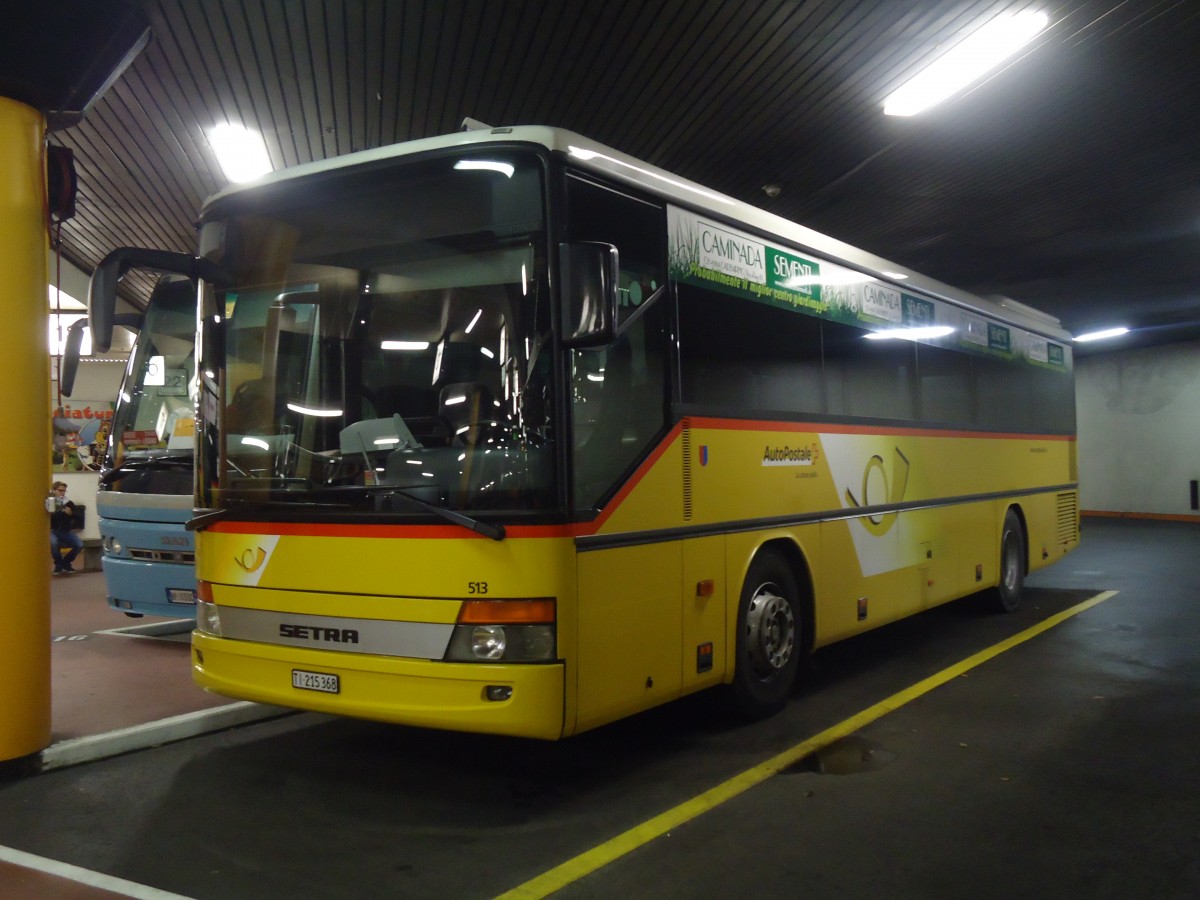 (147'744) - AutoPostale Ticino - Nr. 513/TI 215'368 - Setra (ex Nr. 530; ex Schera, Muggio) am 5. November 2013 in Lugano, Postautostation 