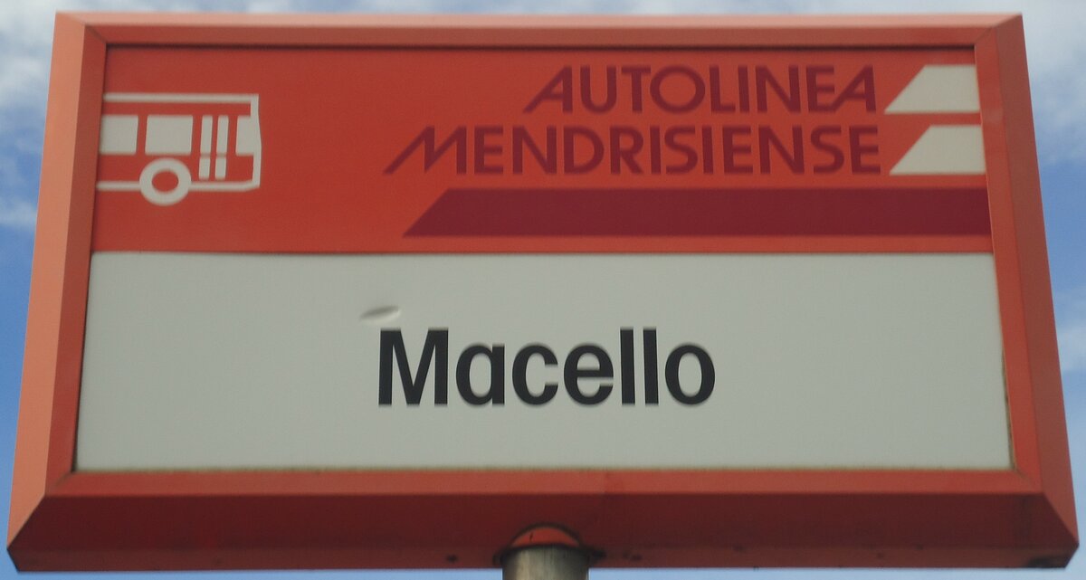 (147'833) - AUTOLINEA MENDRISIENSE-Haltestellenschild - Mendrisio, Macello - am 6. November 2013