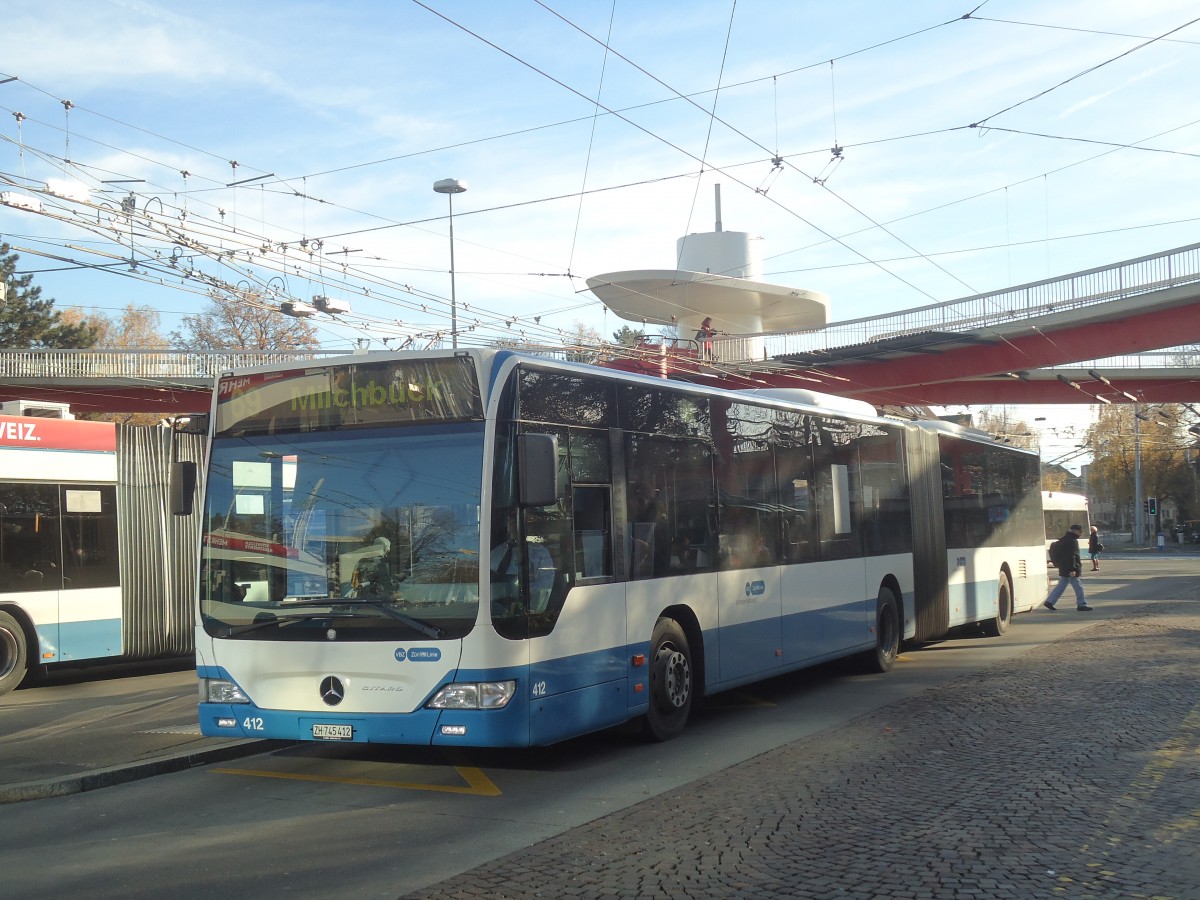 (148'268) - VBZ Zrich - Nr. 412/ZH 745'412 - Mercedes am 9. Dezember 2013 in Zrich, Bucheggplatz