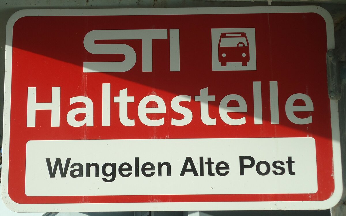 (148'322) - STI-Haltestellenschild - Wangelen, Wangelen Alte Post - am 15. Dezember 2013