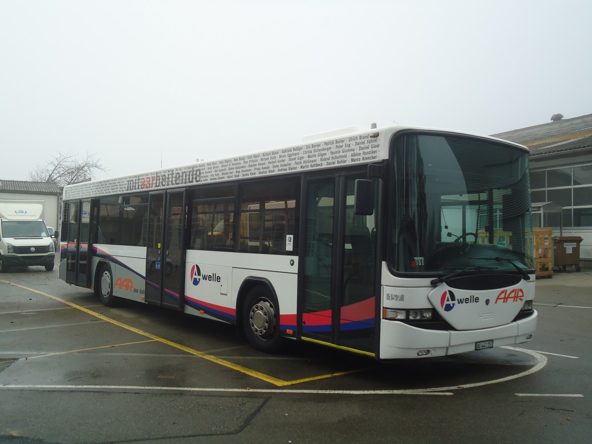 (148'338) - AAR bus+bahn, Aarau - Nr. 157/AG 441'157 - Scania/Hess am 15. Dezember 2013 in Bellach, Hess