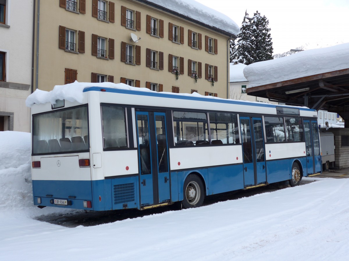 (148'791) - Meyer, Gschenen - UR 9346 - Mercedes (ex Gut, Binz Nr. 19) am 9. Februar 2014 beim Bahnhof Airolo