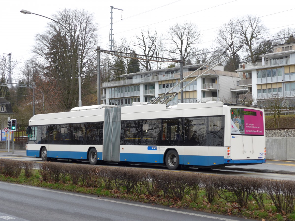 (148'934) - VBL Luzern - Nr. 222 - Hess/Hess Gelenktrolleybus am 16. Februar 2014 in Luzern, Verkehrshaus