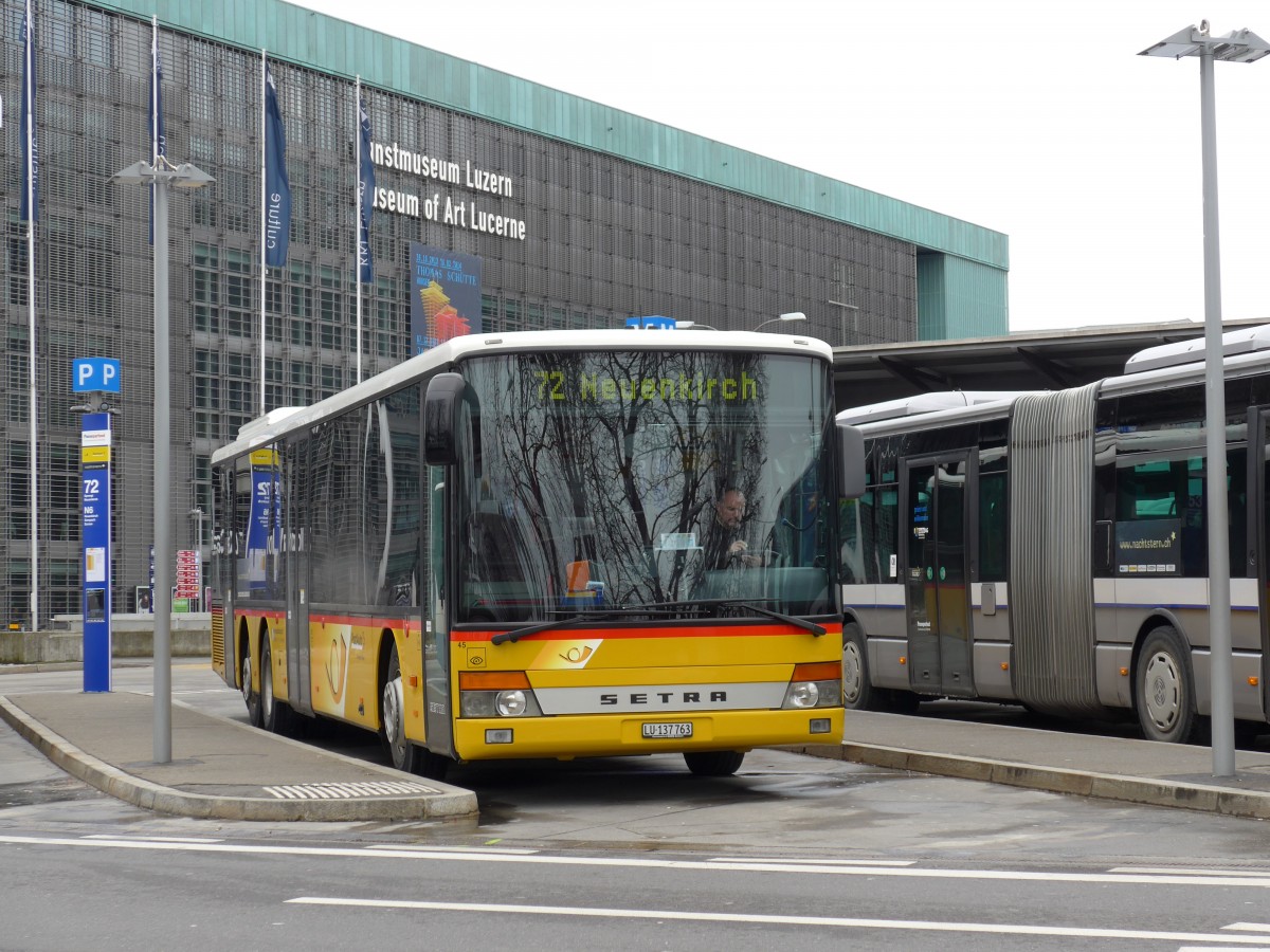 (148'942) - Stirnimann, Neuenkirch - Nr. 45/LU 137'763 - Setra am 16. Februar 2014 beim Bahnhof Luzern
