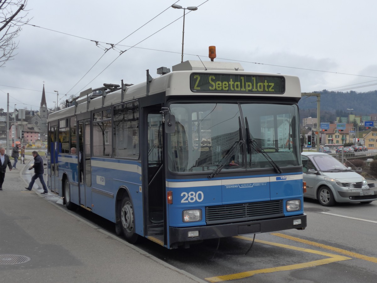 (148'970) - VBL Luzern - Nr. 280 - NAW/R&J-Hess Trolleybus am 16. Februar 2014 in Emmenbrcke, Seetalplatz