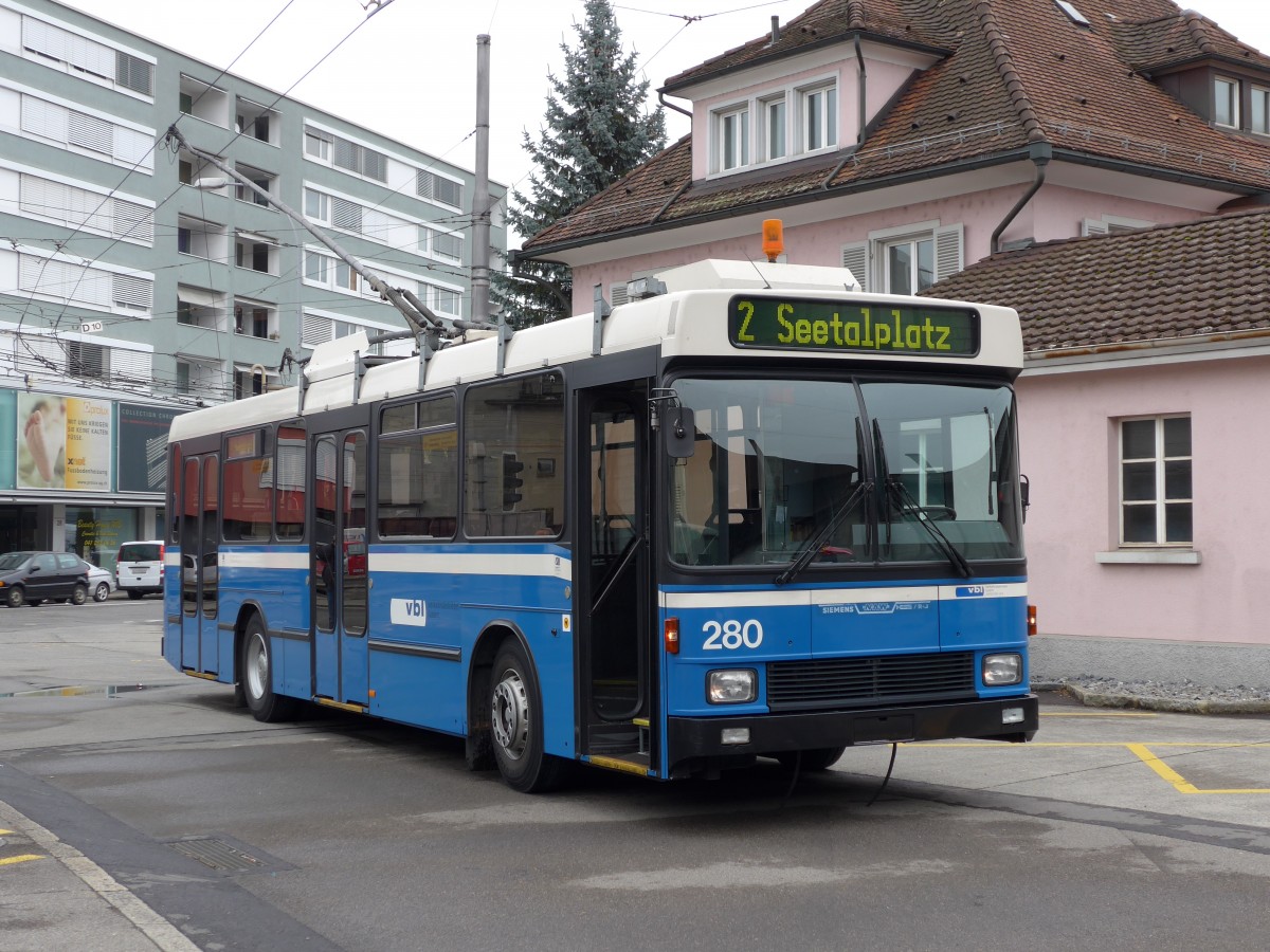 (148'975) - VBL Luzern - Nr. 280 - NAW/R&J-Hess Trolleybus am 16. Februar 2014 in Emmenbrcke, Centralplatz