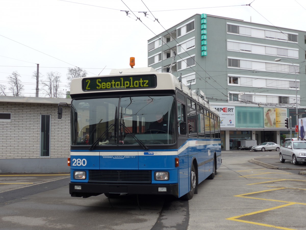 (148'976) - VBL Luzern - Nr. 280 - NAW/R&J-Hess Trolleybus am 16. Februar 2014 in Emmenbrcke, Centralplatz