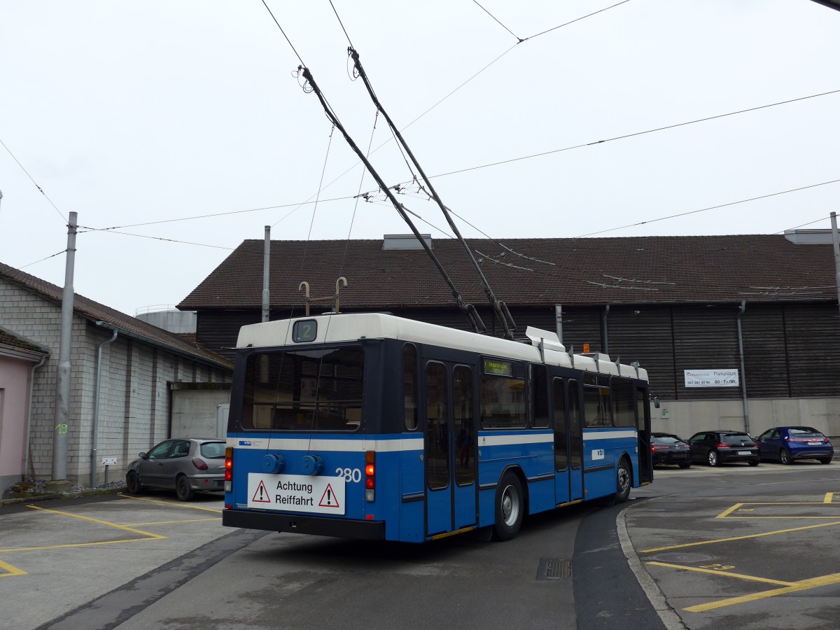 (148'982) - VBL Luzern - Nr. 280 - NAW/R&J-Hess Trolleybus am 16. Februar 2014 in Emmenbrcke, Centralplatz