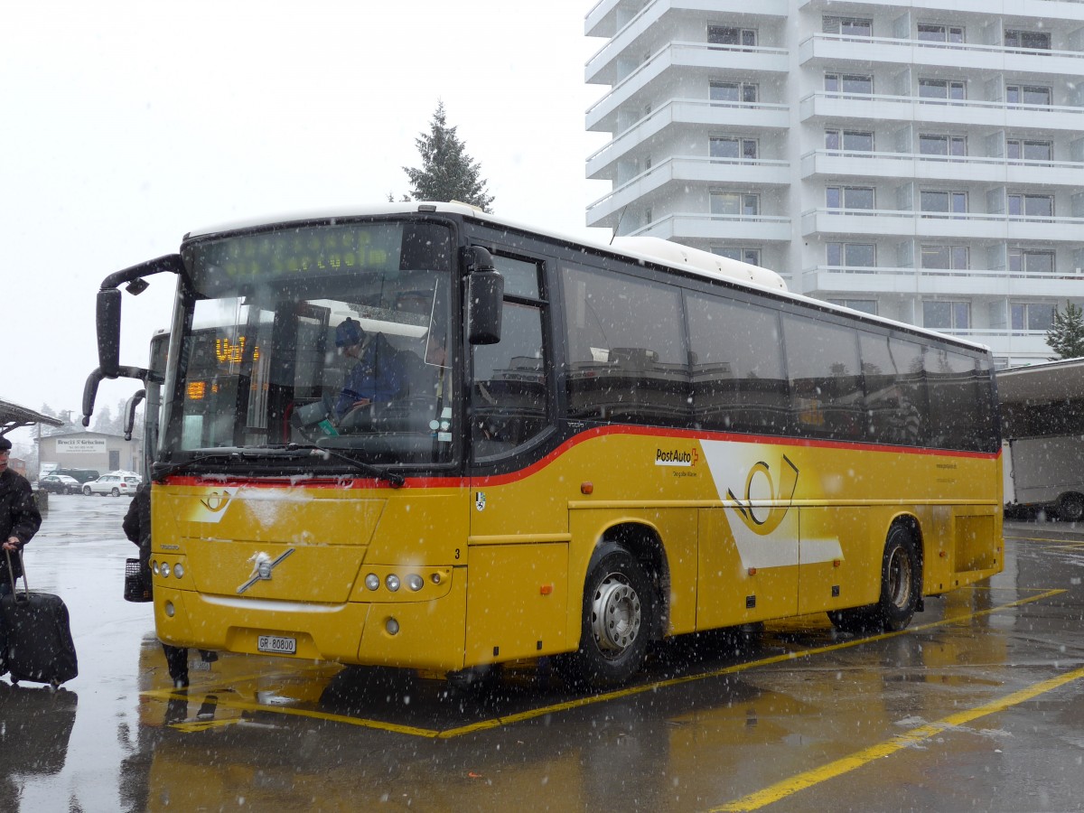 (149'067) - Fontana, Ilanz - Nr. 3/GR 80'800 - Volvo (ex Nr. 11) am 1. Mrz 2014 beim Bahnhof Ilanz