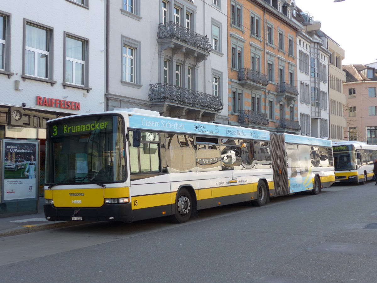 (149'409) - VBSH Schaffhausen - Nr. 13/SH 38'013 - Volvo/Hess am 29. Mrz 2014 beim Bahnhof Schaffhausen