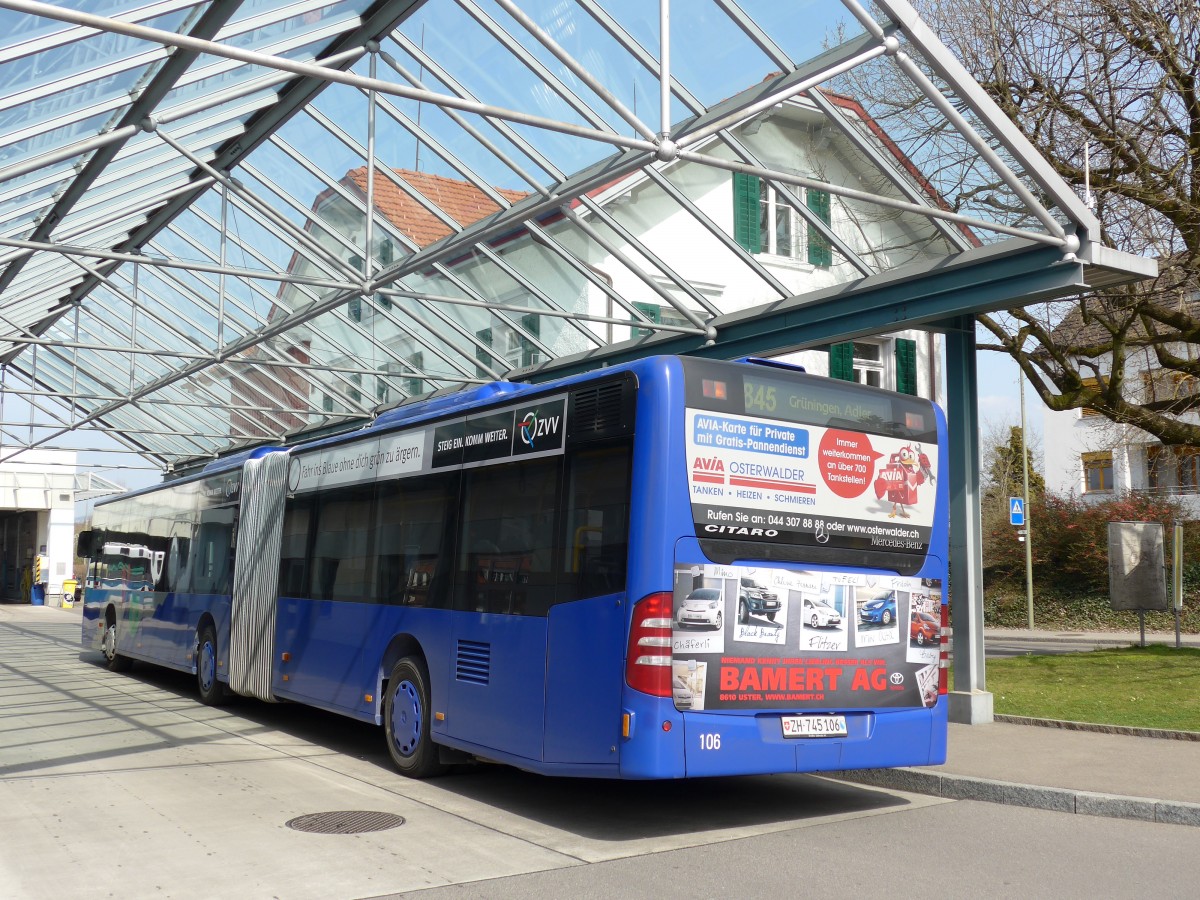 (149'525) - VZO Grningen - Nr. 106/ZH 745'106 - Mercedes am 31. Mrz 2014 in Grningen, Station