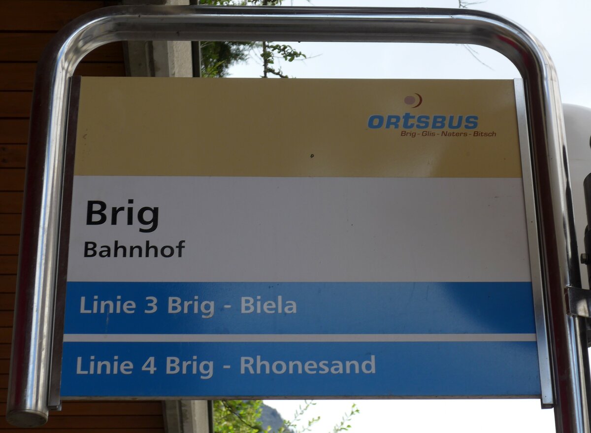 (149'678) - ORtSBUS-Haltestellenschild - Brig, Bahnhof - am 20. April 2014
