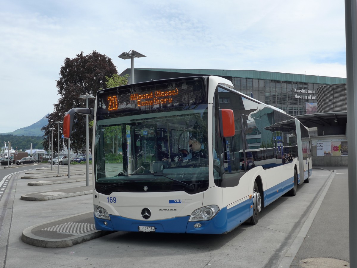(150'597) - VBL Luzern - Nr. 169/LU 175'074 - Mercedes am 10. Mai 2014 beim Bahnhof Luzern