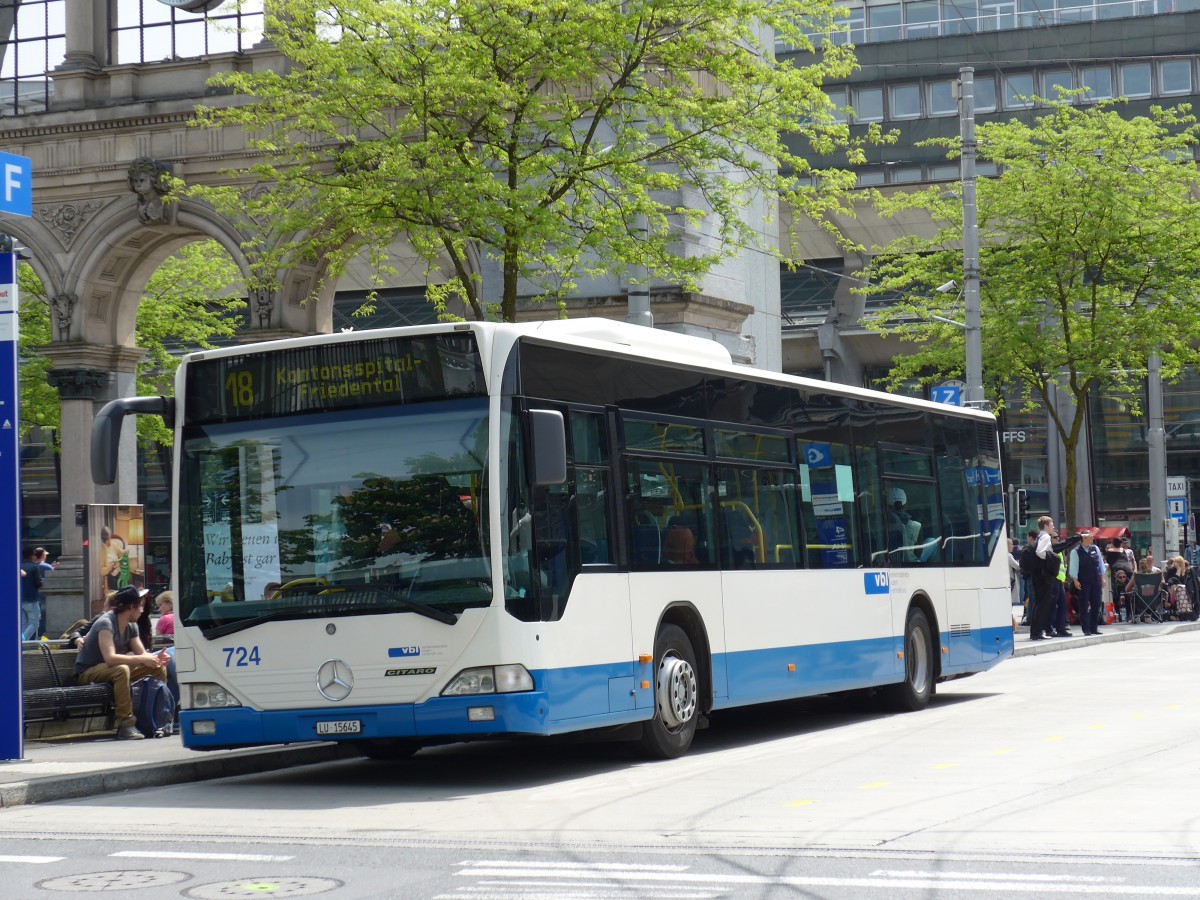 (150'614) - VBL Luzern - Nr. 724/LU 15'645 - Mercedes (ex Heggli, Kriens Nr. 724) am 10. Mai 2014 beim Bahnhof Luzern