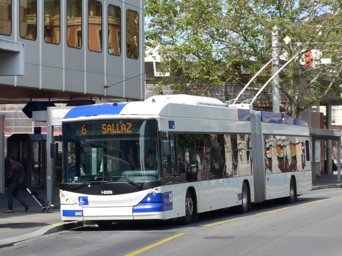 (151'158) - TL Lausanne - Nr. 843 - Hess/Hess Gelenktrolleybus am 1. Juni 2014 in Lausanne, Chauderon