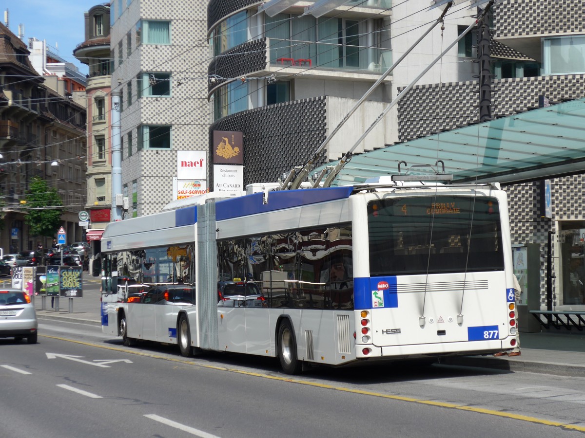 (151'163) - TL Lausanne - Nr. 877 - Hess/Hess Gelenktrolleybus am 1. Juni 2014 in Lausanne, Chauderon