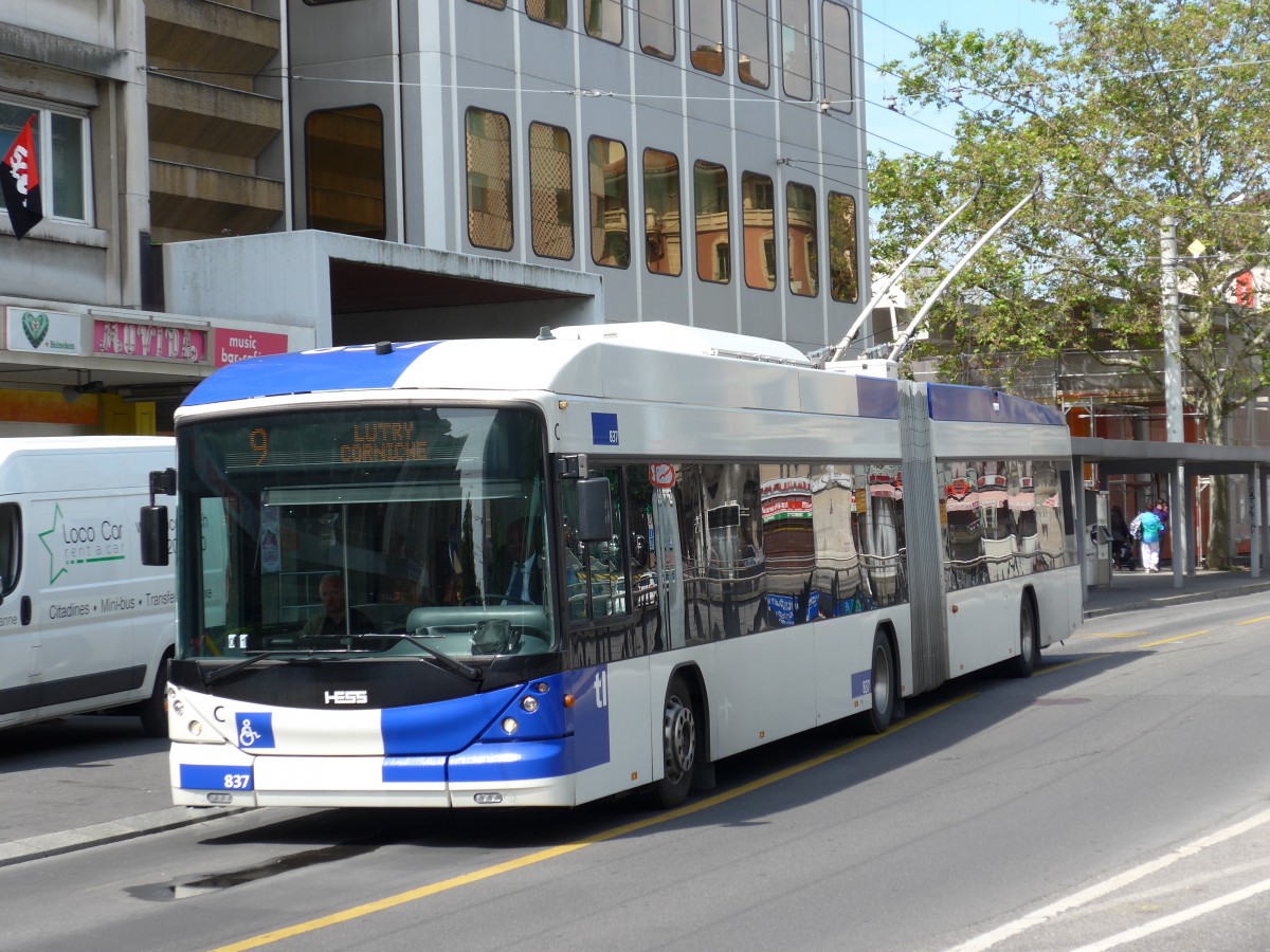 (151'165) - TL Lausanne - Nr. 837 - Hess/Hess Gelenktrolleybus am 1. Juni 2014 in Lausanne, Chauderon
