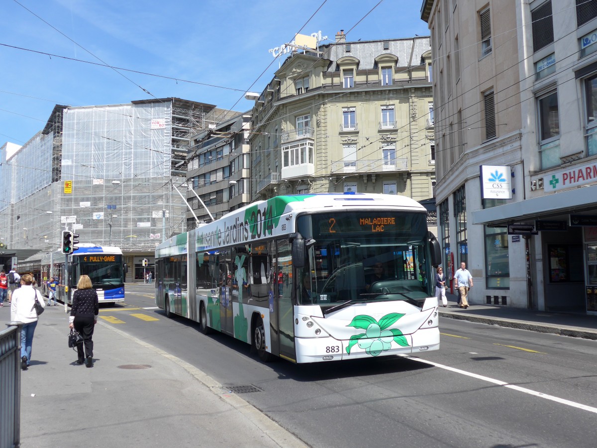 (151'175) - TL Lausanne - Nr. 883 - Hess/Hess Gelenktrolleybus am 1. Juni 2014 in Lausanne, Bel-Air