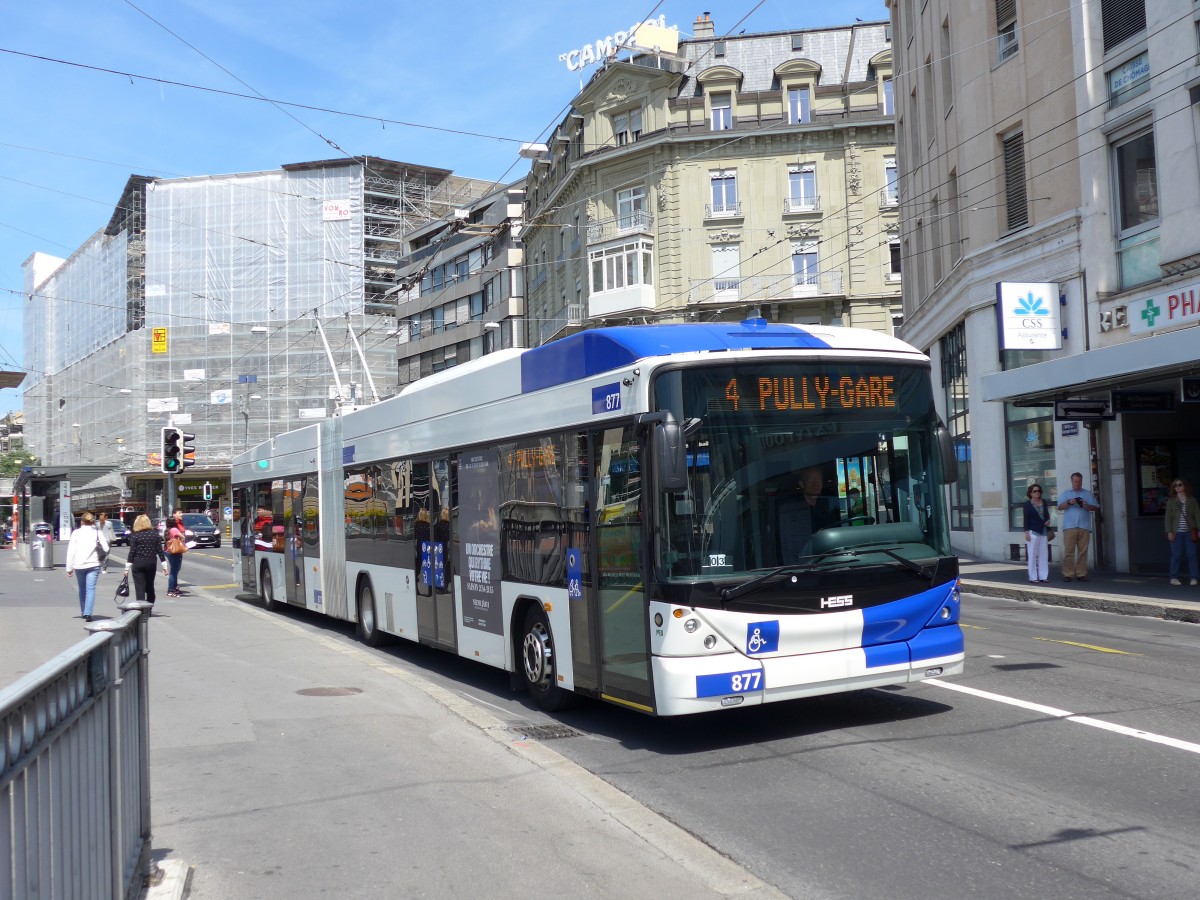 (151'176) - TL Lausanne - Nr. 877 - Hess/Hess Gelenktrolleybus am 1. Juni 2014 in Lausanne, Bel-Air