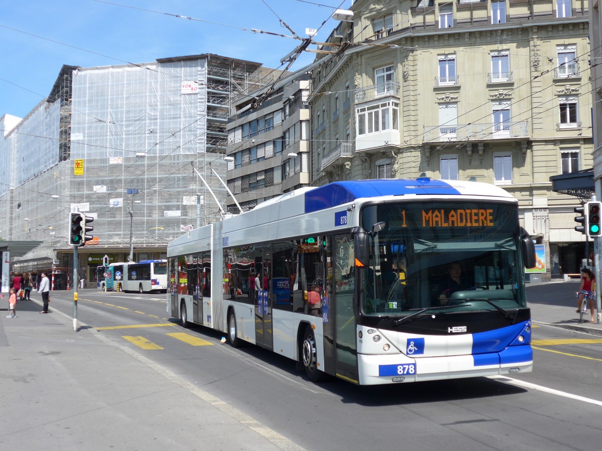 (151'181) - TL Lausanne - Nr. 878 - Hess/Hess Gelenktrolleybus am 1. Juni 2014 in Lausanne, Bel-Air