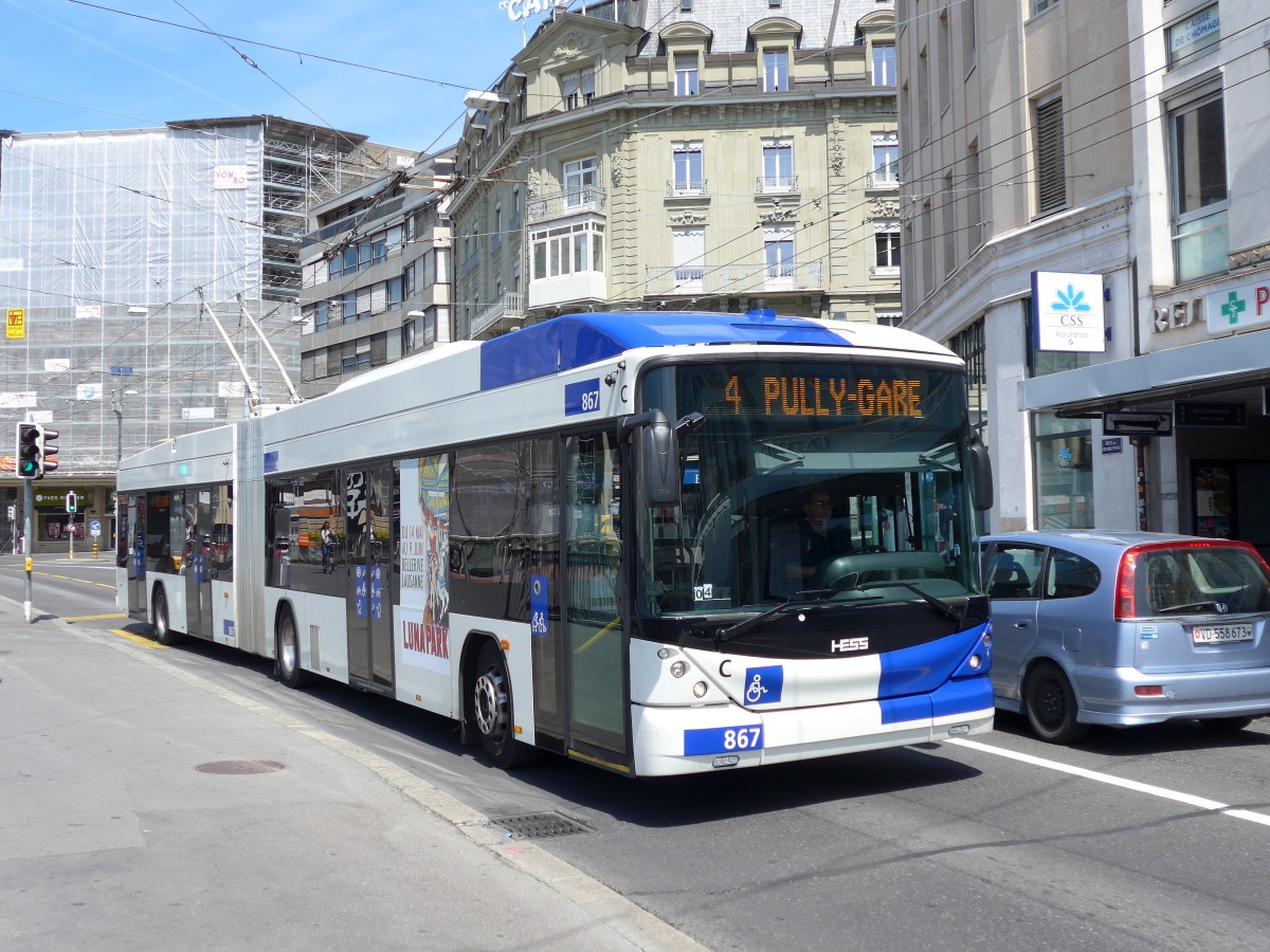 (151'183) - TL Lausanne - Nr. 867 - Hess/Hess Gelenktrolleybus am 1. Juni 2014 in Lausanne, Bel-Air