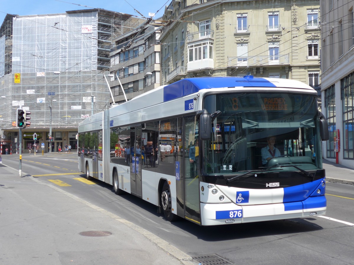 (151'189) - TL Lausanne - Nr. 876 - Hess/Hess Gelenktrolleybus am 1. Juni 2014 in Lausanne, Bel-Air
