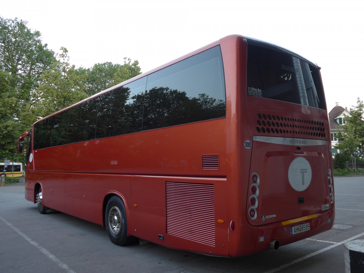 (151'864) - Aus Griechenland: Tonias Travel, Xanthi - AHK-8595 - Scania/Hispano am 27. Juni 2014 in Thun, Grabengut