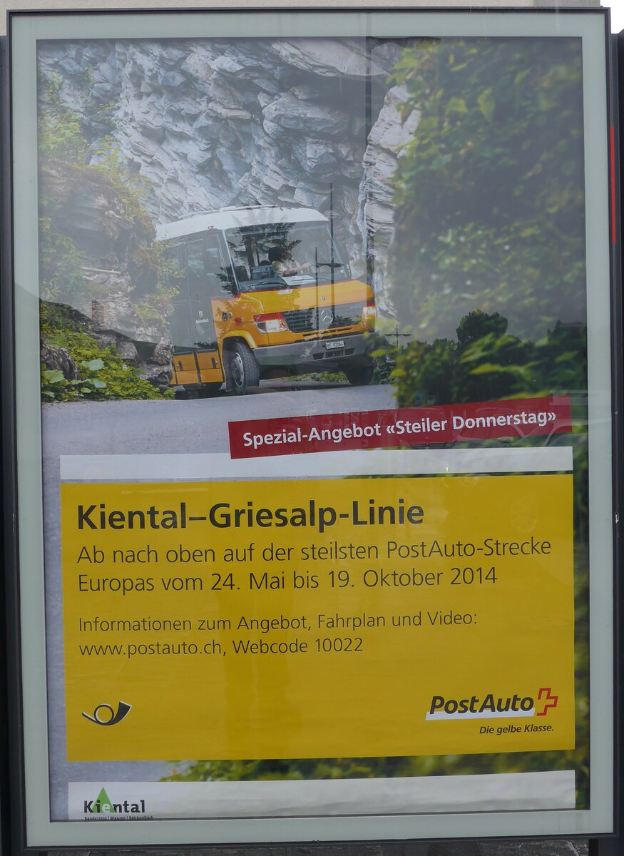 (152'027) - Plakat fr die Kiental-Griesalp-Linie am 2. Juli 2014 beim Bahnhof Thun
