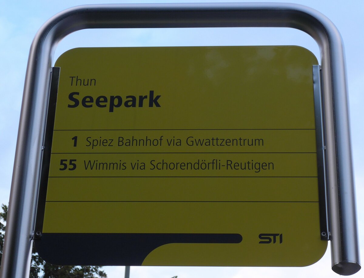 (153'687) - STI-Haltestellenschild - Thun, Seepark - am 6. August 2014
