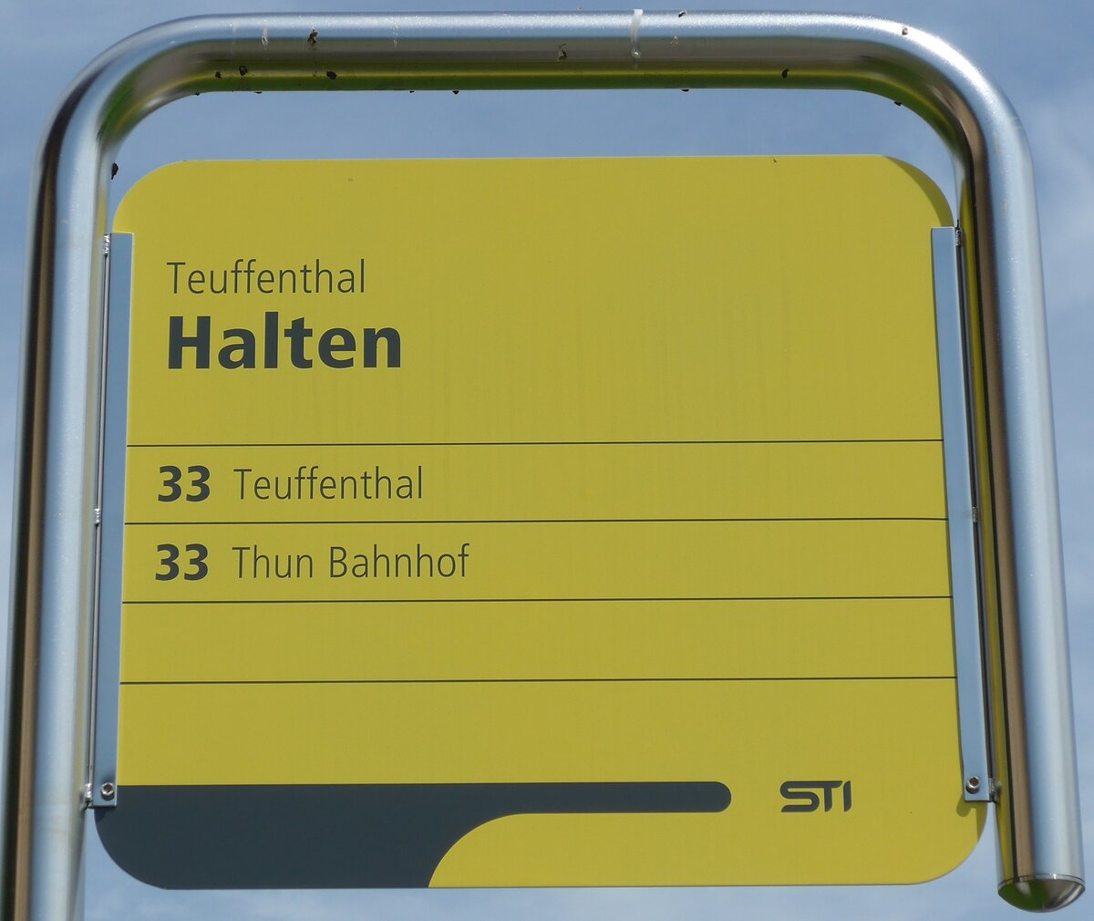 (153'704) - STI-Haltestellenschild - Teuffenthal, Halten - am 10. August 2014