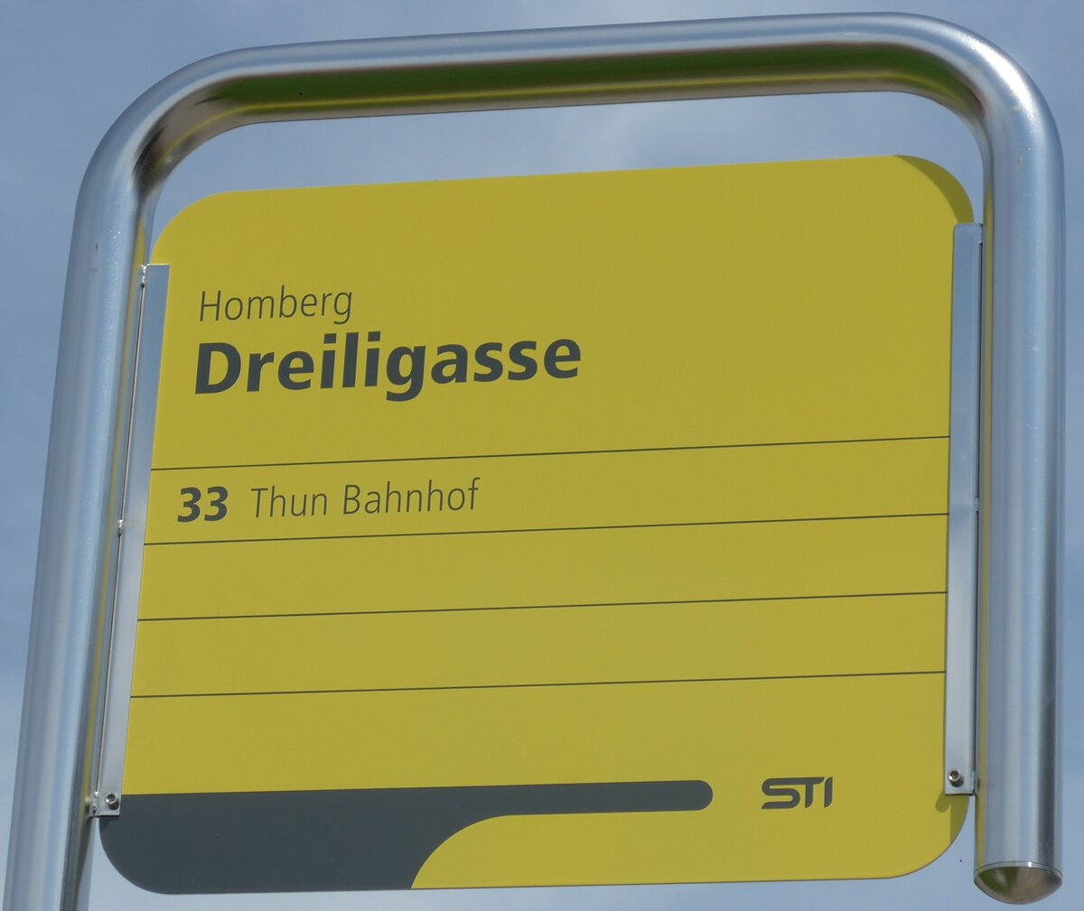 (153'714) - STI-Haltestellenschild - Homberg, Dreiligasse - am 10. August 2014