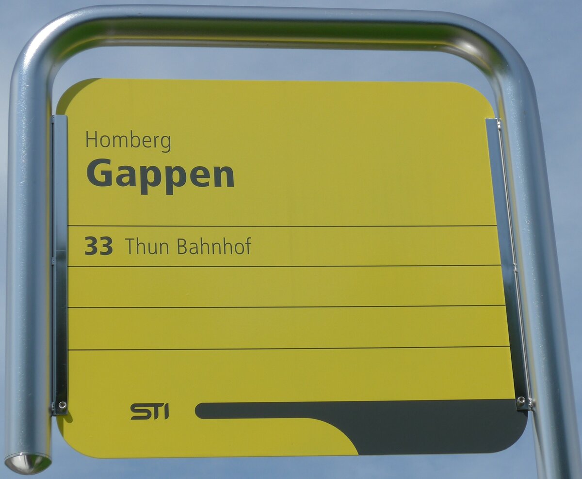 (153'717) - STI-Haltestellenschild - Homberg, Gappen - am 10. August 2014