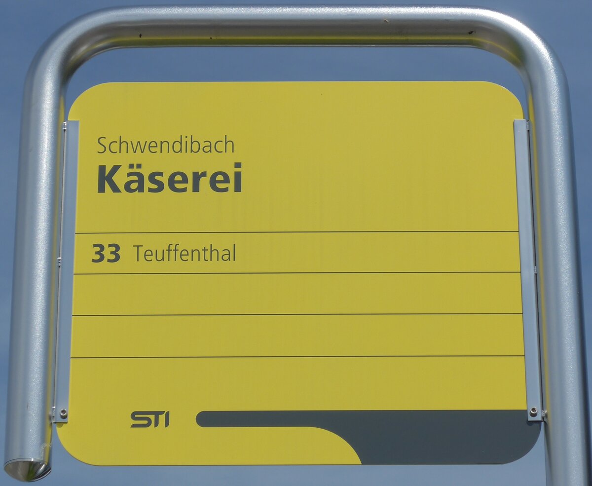 (153'719) - STI-Haltestellenschild - Schwendibach, Kserei - am 10. August 2014