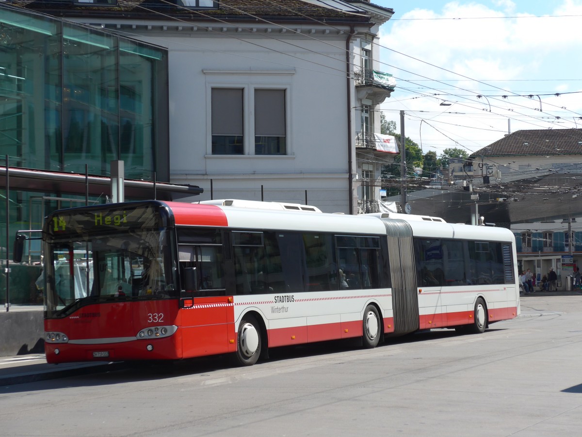 (153'932) - SW Winterthur - Nr. 332/ZH 719'332 - Solaris am 16. August 2014 beim Hauptbahnhof Winterthur