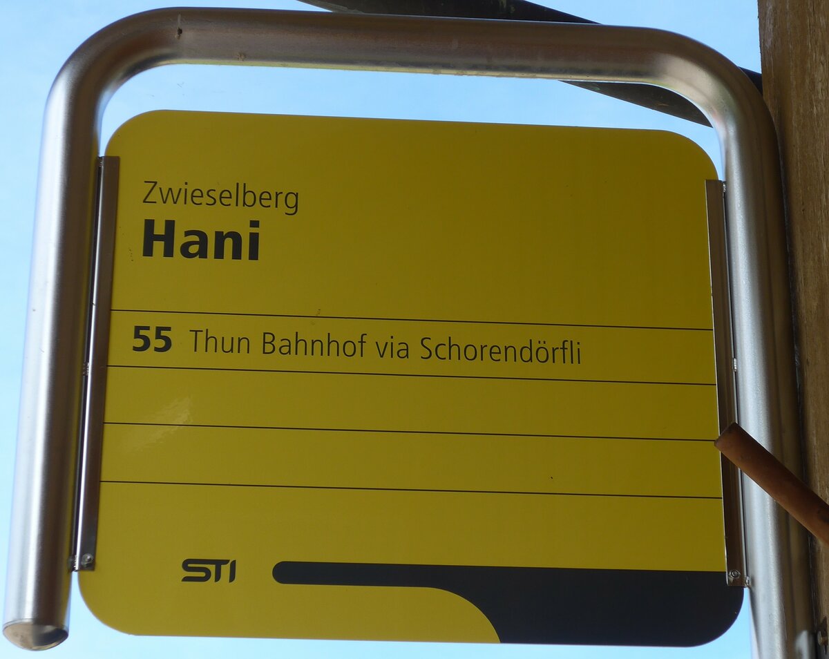 (153'963) - STI-Haltestellenschild - Zwieselberg, Hani - am 17. August 2014