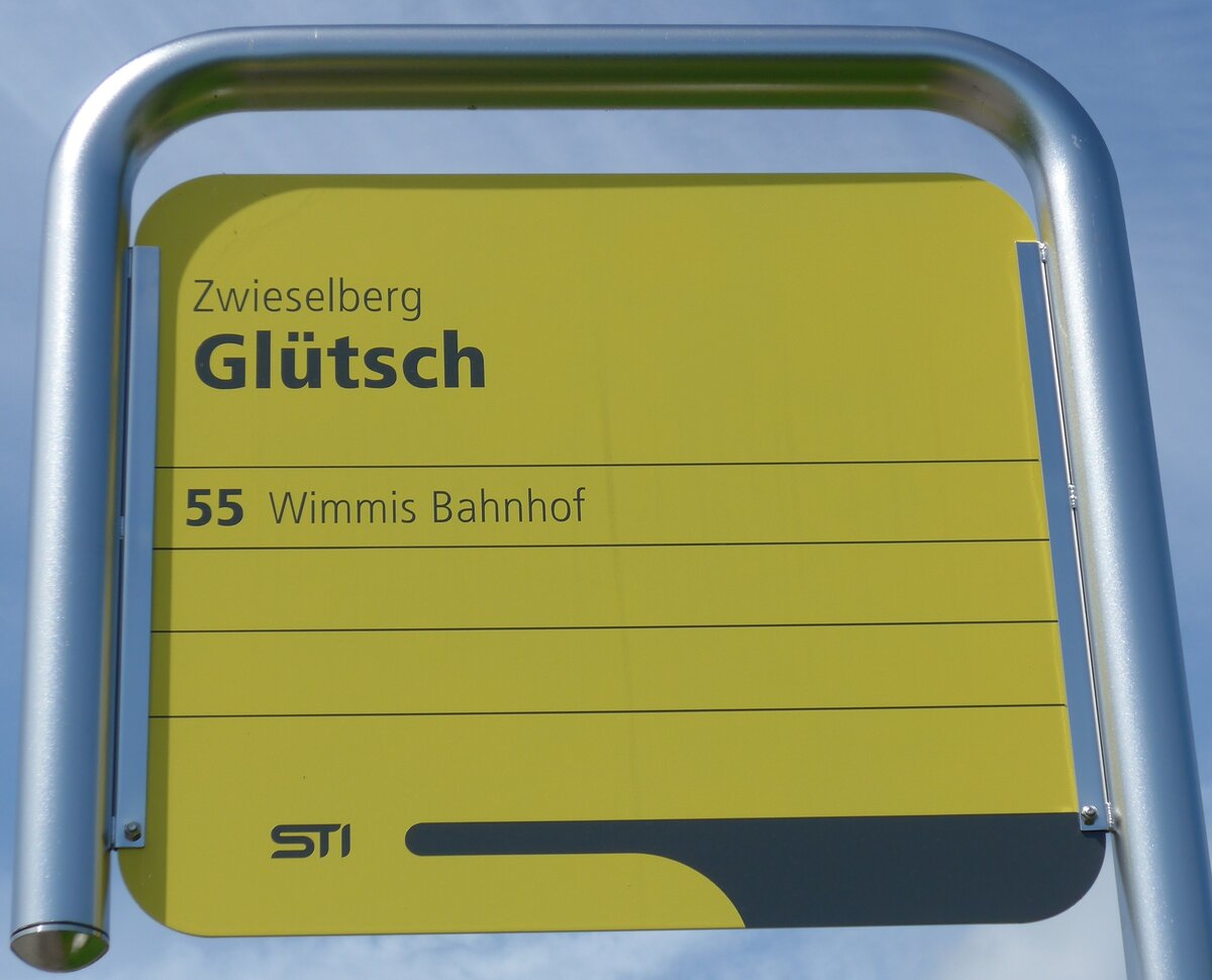 (153'966) - STI-Haltestellenschild - Zwieselberg, Gltsch - am 17. August 2014