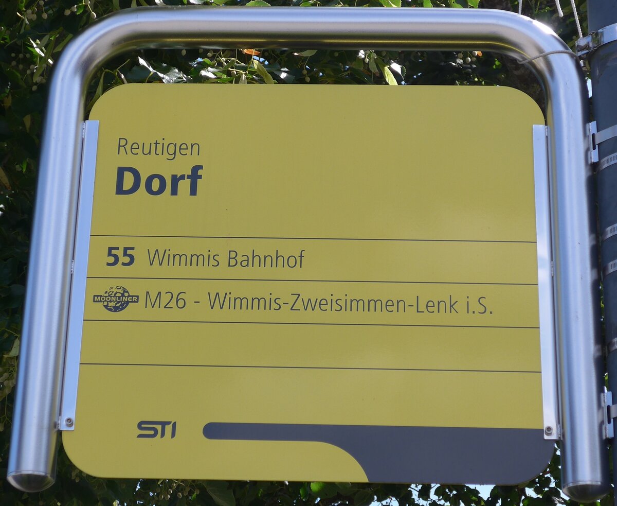 (153'971) - STI-Haltestellenschild - Reutigen, Dorf - am 17. August 2014 (Bild Nummer 111'111 auf autobusse.startbilder.de)