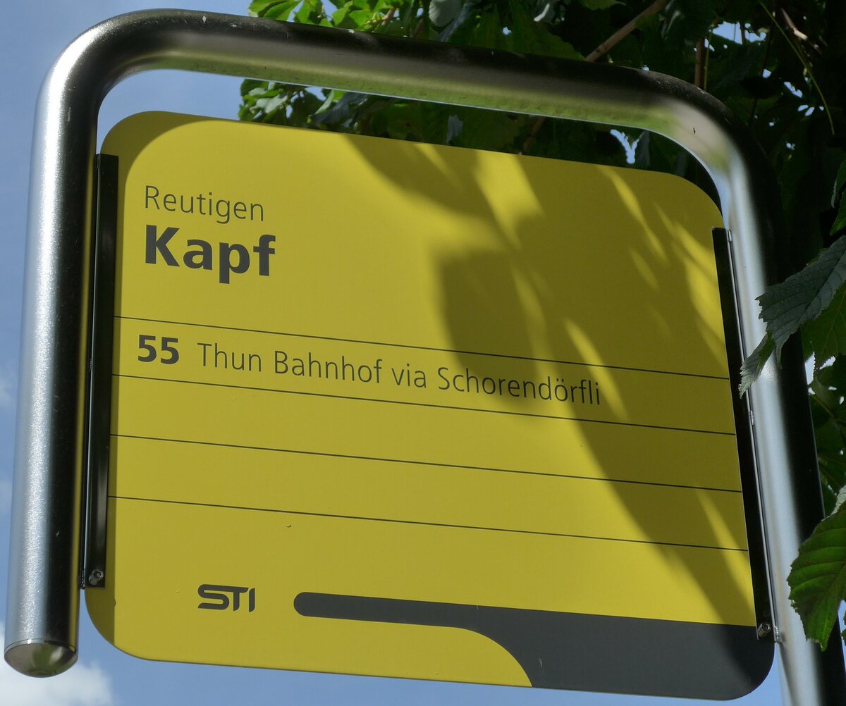 (153'973) - STI-Haltestellenschild - Reutigen, Kapf - am 17. August 2014