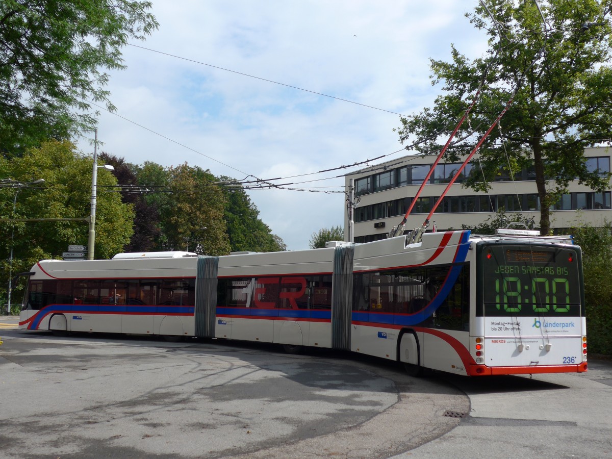 (154'042) - VBL Luzern - Nr. 236 - Hess/Hess Doppelgelenktrolleybus am 19. August 2014 in Luzern, Maihof