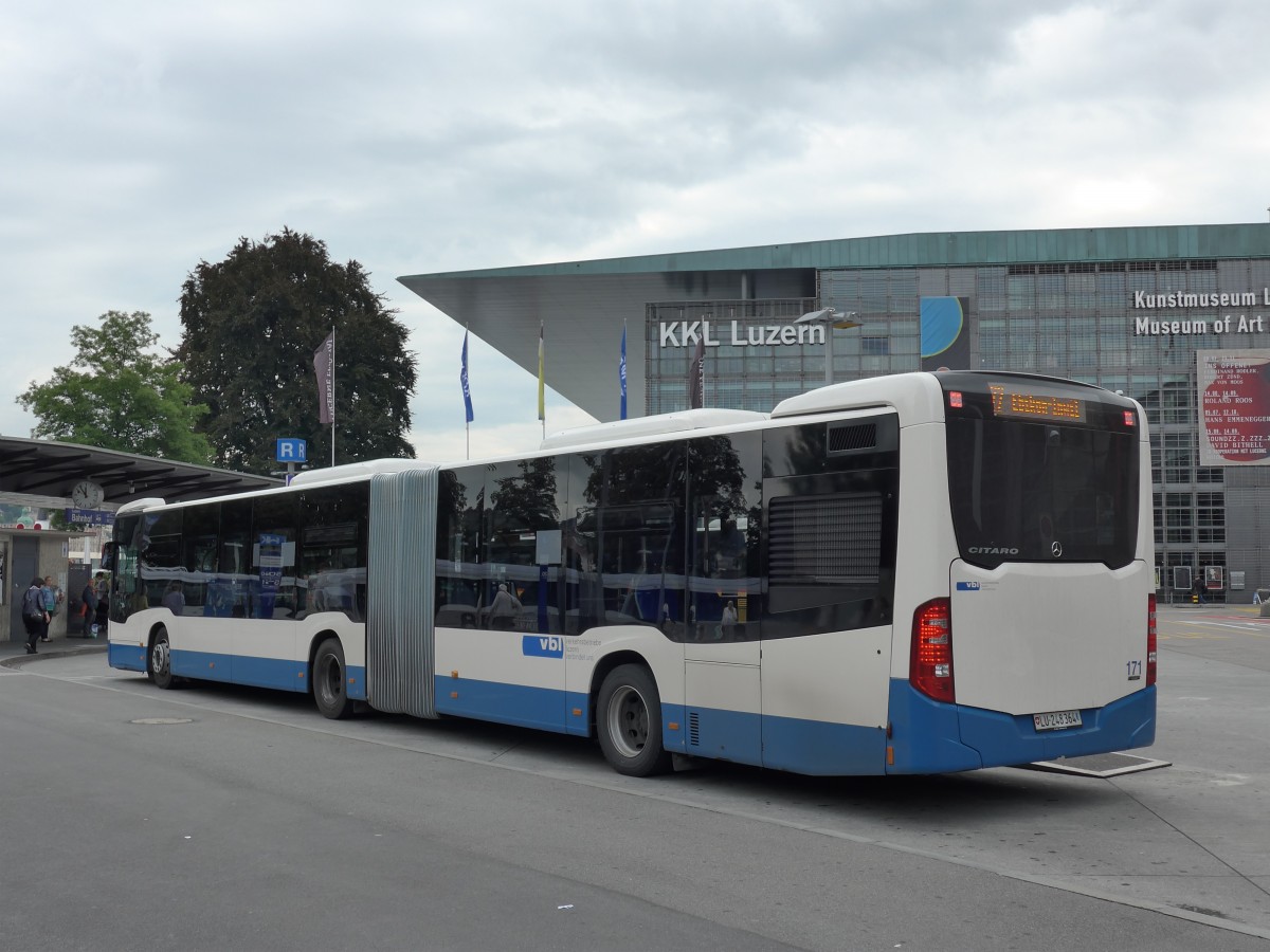 (154'065) - VBL Luzern - Nr. 171/LU 248'364 - Mercedes am 19. August 2014 beim Bahnhof Luzern