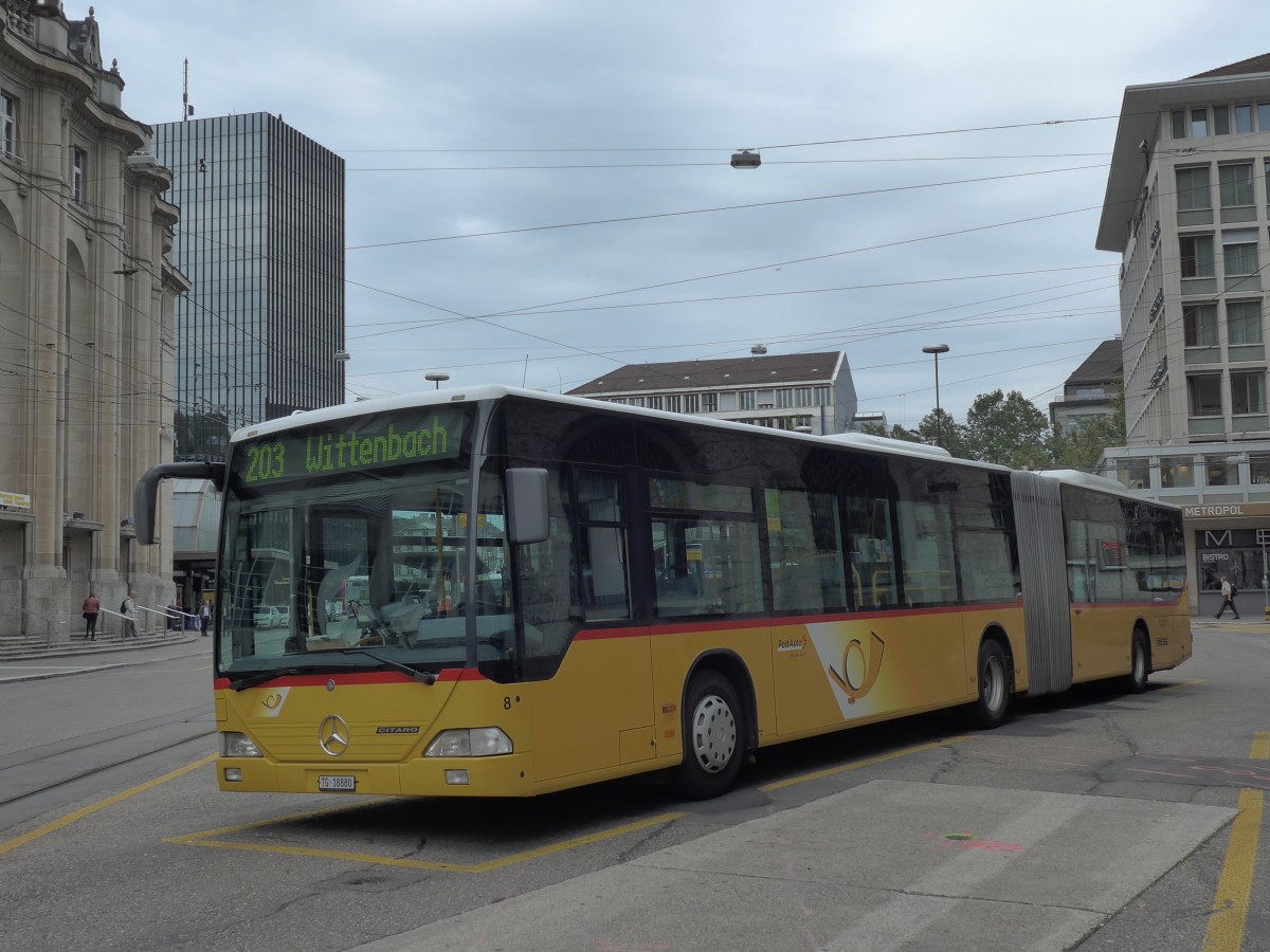 (154'172) - Eurobus, Arbon - Nr. 8/TG 18'880 - Mercedes am 20. August 2014 beim Bahnhof St. Gallen