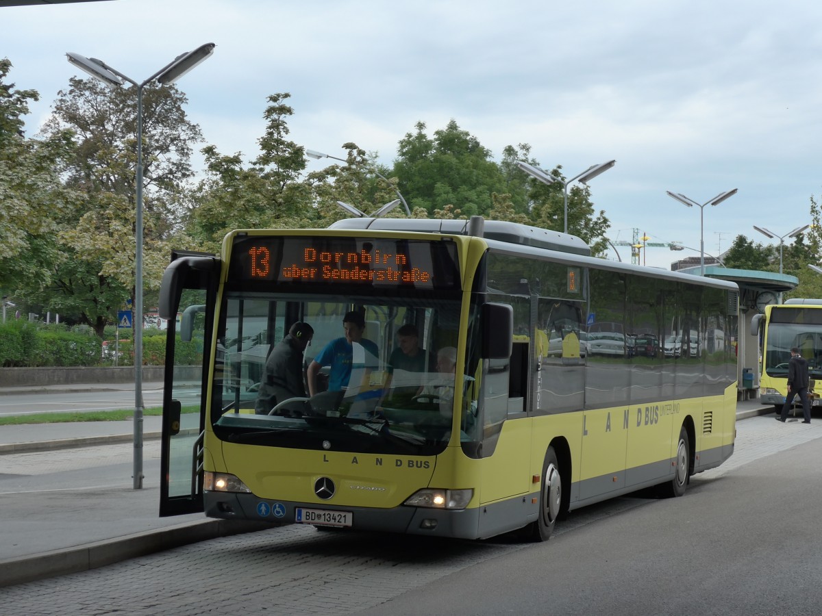 (154'246) - Landbus Unterland, Dornbirn - BD 13'421 - Mercedes am 20. August 2014 beim Bahnhof Bregenz