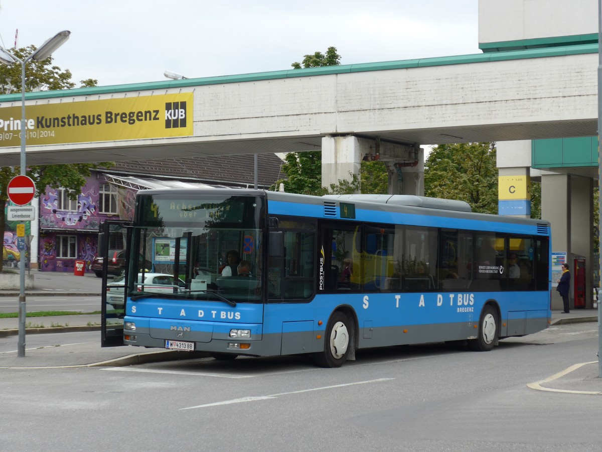 (154'252) - Stadtbus, Bregenz - W 4313 BB - MAN am 20. August 2014 beim Bahnhof Bregenz