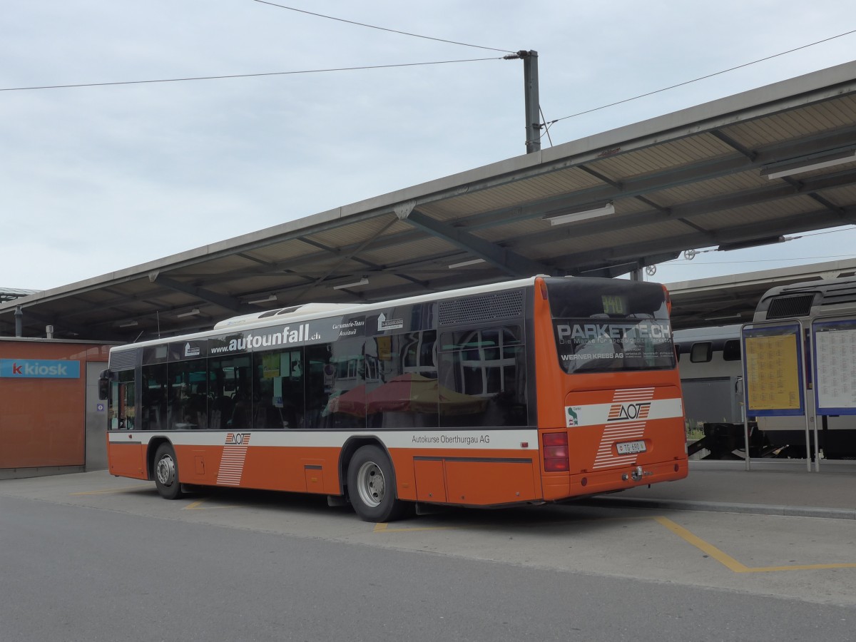 (154'277) - AOT Amriswil - Nr. 1/TG 690 - Neoplan (ex Vorfhrfahrzeug) am 20. August 2014 beim Bahnhof Romanshorn