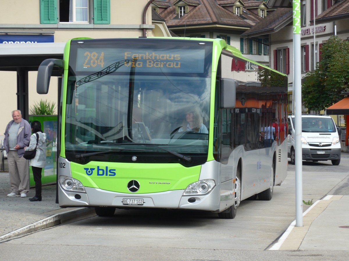 (154'463) - Busland, Burgdorf - Nr. 102/BE 737'102 - Mercedes am 30. August 2014 beim Bahnhof Langnau