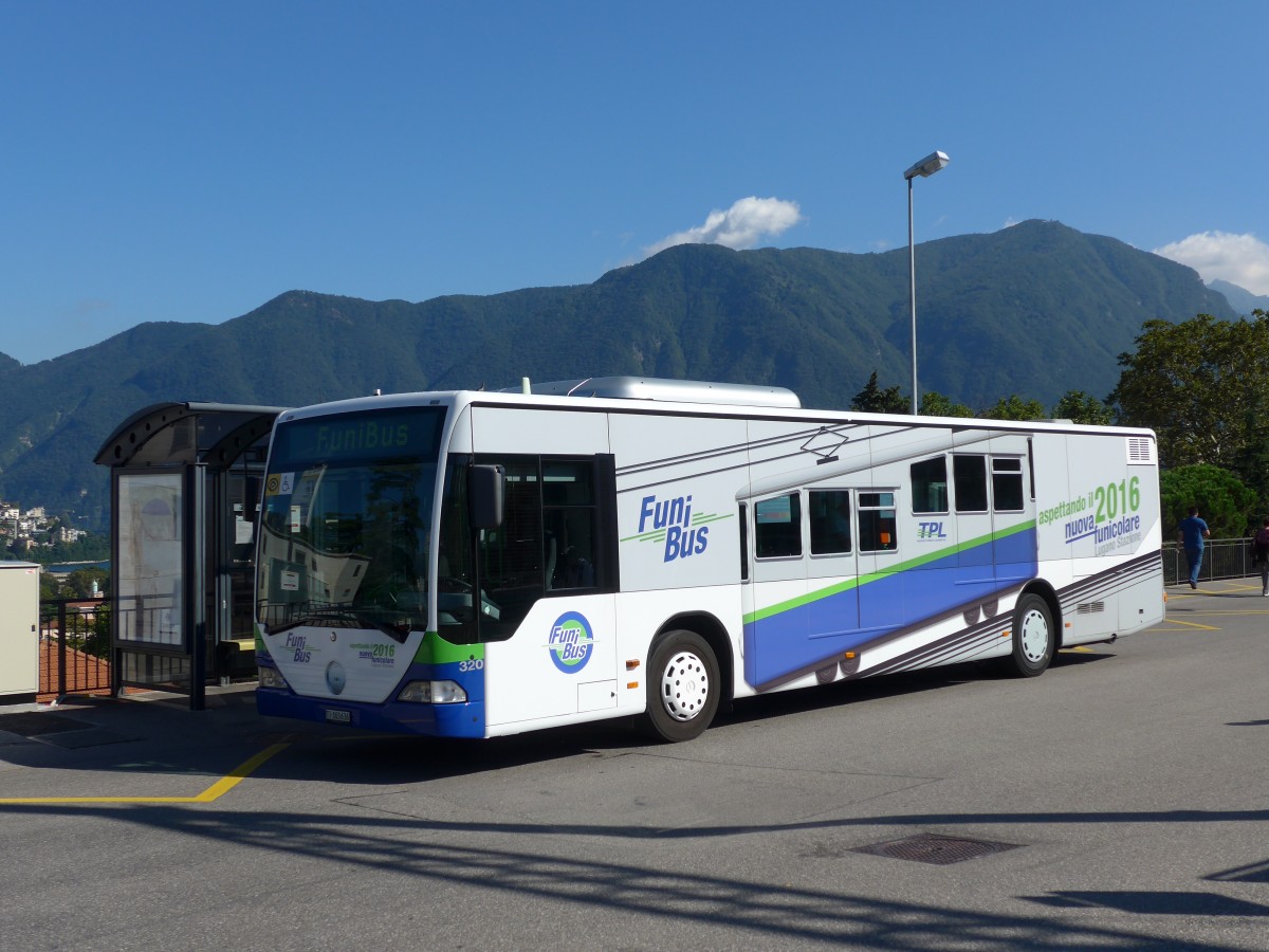 (155'230) - TPL Lugano - Nr. 320/TI 163'636 - Mercedes (ex Nr. 19) am 13. September 2014 beim Bahnhof Lugano