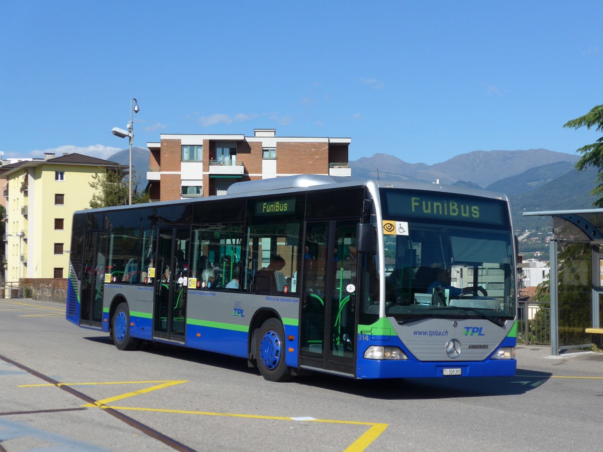 (155'239) - TPL Lugano - Nr. 314/TI 309'391 - Mercedes (ex Nr. 13) am 13. September 2014 beim Bahnhof Lugano