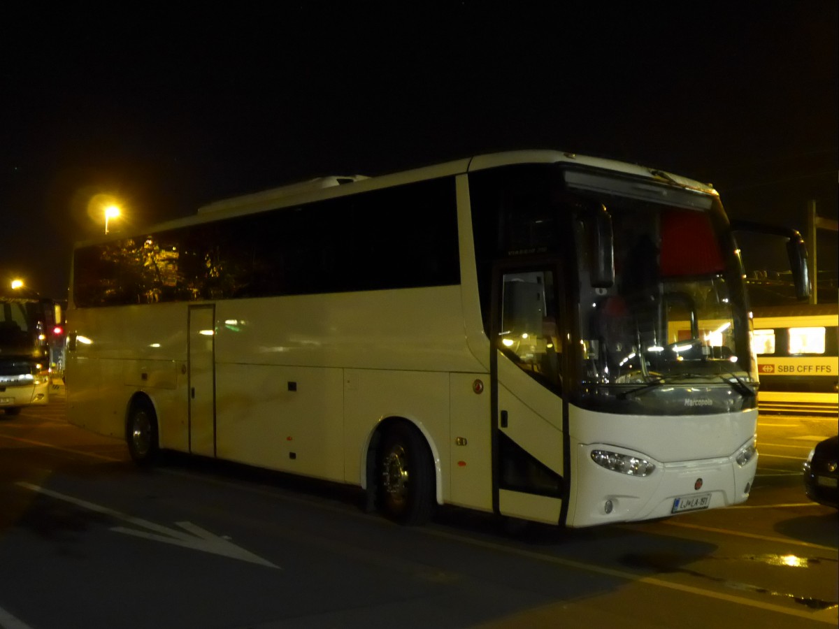 (155'431) - Aus Slowenien: ??? - LJ LA-191 - Scania/Marcopolo am 2. Oktober 2014 in Thun, CarTerminal